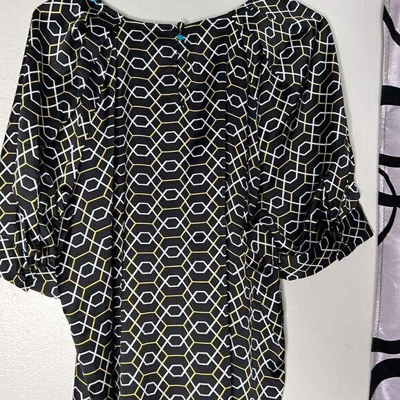 Worthington Womens Short Sleeve Black Yellow White Geometric Blouse Top XL - Picture 9 of 14